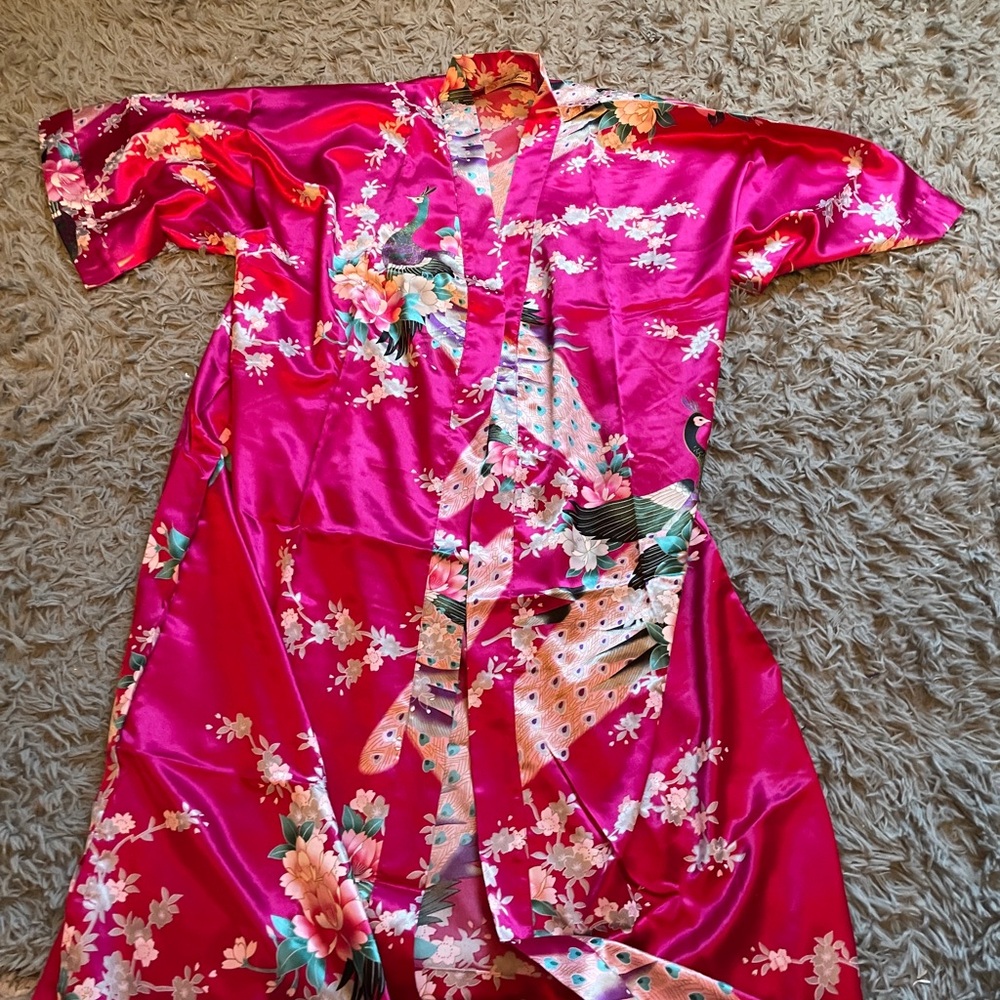Floral Pink Satin Robe